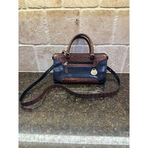 Vintage Brahmin Black Tuscan Crandall Doctors Bag Croc Embossed Handbag EUC